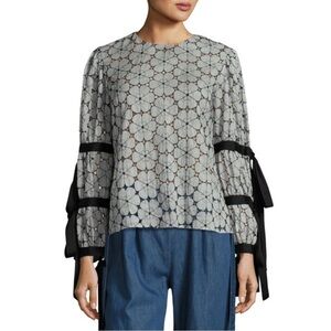 Creatures Of The Wind Gray Embroidered Eyelet Tie Sleeve Blouse